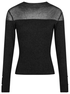Pull noir uni avec une coupe droite à col rond et des manches longues