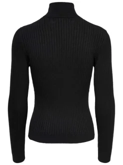 Pull noir uni avec une coupe droite à col roulé et des manches longues