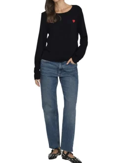 Pull noir uni avec une coupe droite et des manches longues