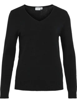 Pull noir uni avec une coupe droite et des manches longues
