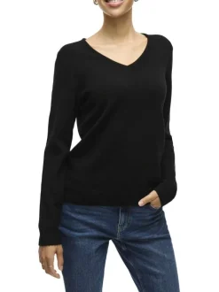 Pull noir uni avec une coupe droite et des manches longues