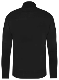 Pull noir uni avec une coupe droite et un col camionneur à fermeture demi-zip
