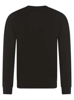 Pull noir uni avec une coupe droite, un col rond et des manches longues
