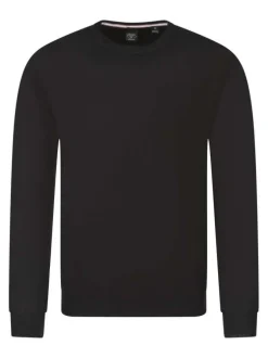 Pull noir uni avec une coupe droite, un col rond et des manches longues
