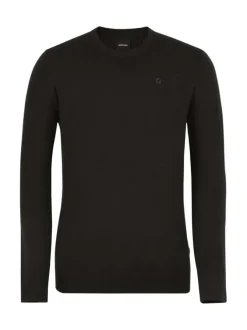 Pull noir uni avec une coupe droite un col rond et à manches longues