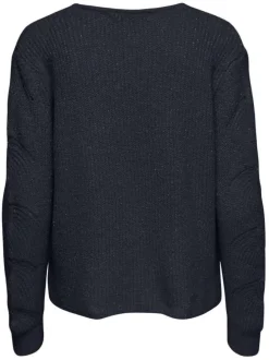 Pull noir uni avec une coupe droite, un col v et à manches longues