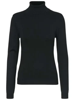 Pull noir uni avec une coupe près du corps et un col roulé