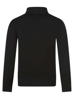 Pull noir uni avec une coupe près du corps et un col roulé bord côtes