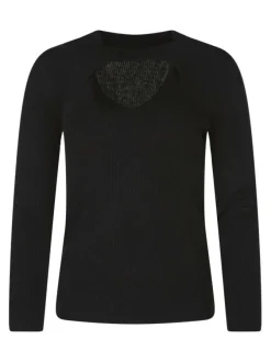 Pull noir uni avec une coupe près du corps et une ouverture sous le col