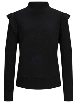 Pull noir uni avec une coupe près du corps un col montant et des épaulettes