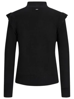 Pull noir uni avec une coupe près du corps un col montant et des épaulettes