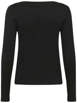 Pull noir uni coupe ajustée avec un col rond et des manches longues