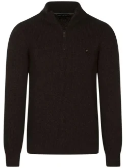 Pull noir uni à coupe droite avec un col montant et zippé et des manches longues
