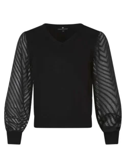 Pull noir uni à coupe droite avec un col v et des manches longues