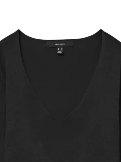 Pull noir uni à coupe droite, col v et à manches longues basique