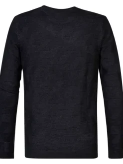 Pull noir uni droit à col rond et à manches longues avec monogramme embossé