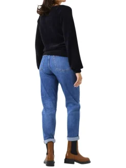 Pull noir uni en fausse fourrure avec col v et manches longues bishop