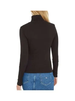 Pull noir uni en maille jersey avec un col roulé et à manches longues