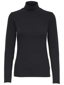 Pull noir uni pourvu d'un col montant et de manches longues