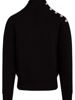 Pull noir uni pourvu d'un col montant et de manches longues