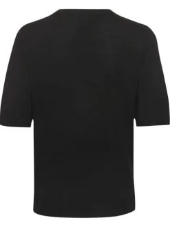 Pull noir uni pourvu d'une coupe ajustée et de manches courtes