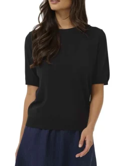 Pull noir uni pourvu d'une coupe ajustée et de manches courtes