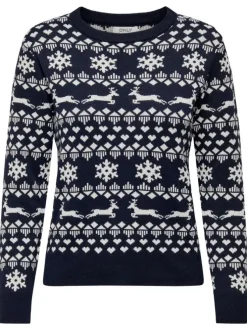 Pull nuit à motif noël à coupe droite col rond et à manches longues