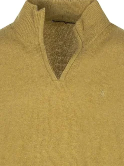 Pull ocre uni ajusté avec un col camionneur et à manches longues avec zip