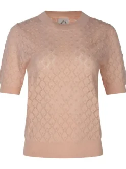 Pull orange en maille ananas à coupe droite col rond et à manches courtes
