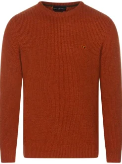 Pull orange uni avec une coupe droite, un col rond et à manches longues