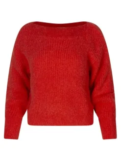 Pull orange uni à coupe droite avec un col bateau et des manches longues