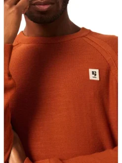 Pull orange uni coupe droite col rond à manches longues