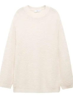 Pullover beige uni avec une coupe droite et des manches longues