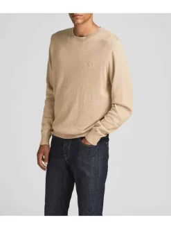Pull RAY beige en coton biologique unie coupe droite col rond
