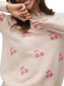 Pull rose coupe ajustée pourvu d'un col ras de cou et de manches longues