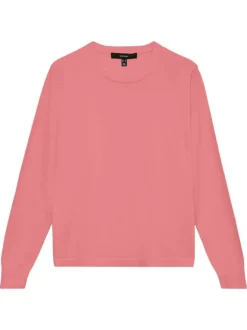 Pull rose à coupe ajustée pourvu d'un col rond et de manches longues