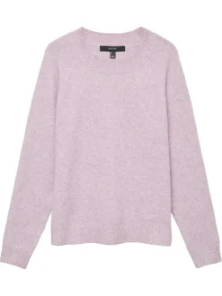 Pull rose pourvu d'un large col rond côtelé et de manches longues
