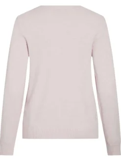 Pull rose uni avec une coupe droite et un col rond en bord-côte