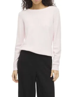 Pull rose uni avec une coupe droite et un col rond en bord-côte