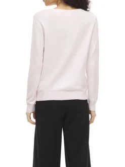 Pull rose uni avec une coupe droite et un col rond en bord-côte