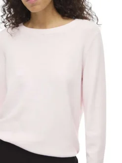 Pull rose uni avec une coupe droite et un col rond en bord-côte
