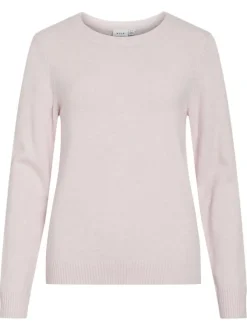 Pull rose uni avec une coupe droite et un col rond en bord-côte