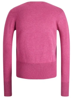 Pull rose uni coupe droite avec un col rond et des manches longues