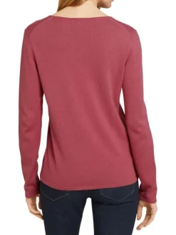 Pull rose uni coupe droite avec un col V et des manches longues