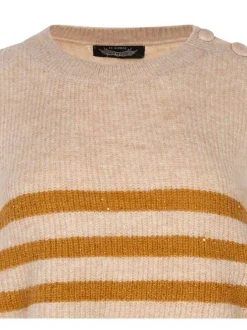 Pull rose uni, rayures couleur bronze, ample, à col rond et à manches longues