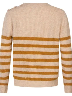 Pull rose uni, rayures couleur bronze, ample, à col rond et à manches longues