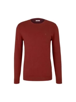 Pull rouge en coton uni coupe droite col rond