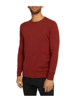 Pull rouge en coton uni coupe droite col rond