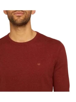Pull rouge en coton uni coupe droite col rond