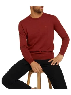 Pull rouge en coton uni coupe droite col rond